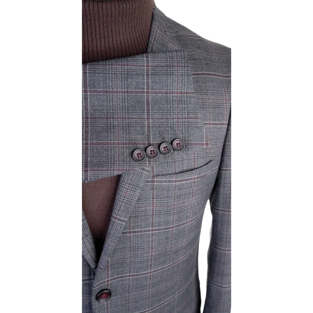 Paisley & Gray Slim Fit Blazer Sport Coat Sz 38R Two Button Plaid Gray Jacket